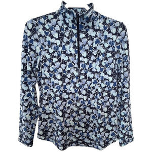 T by Talbots Women’s Small Blue Heart Print 1/4 Zip Mock Neck Sweatshirt Active